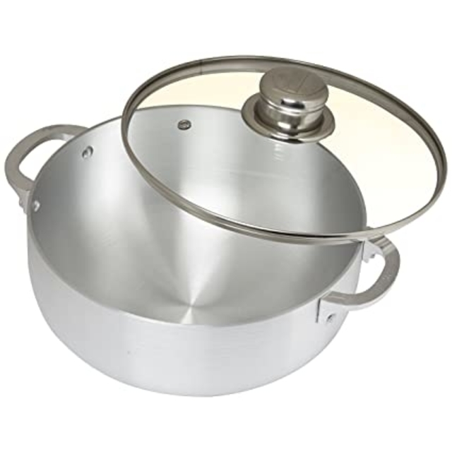 Aluminum Kitchen Caldero Pot With Lid 4.6 Quart, Silver